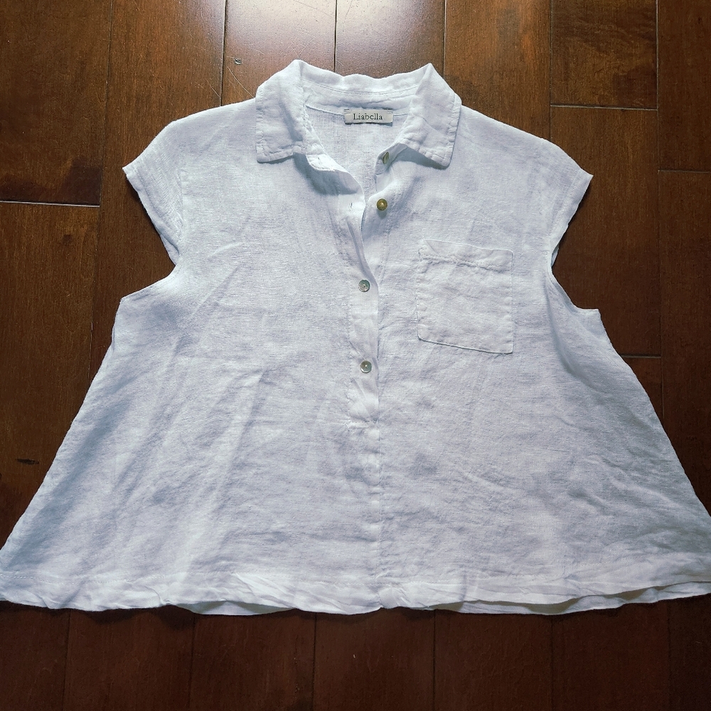 Liabella Italy Linen Sleeveless Flowy Top In White L